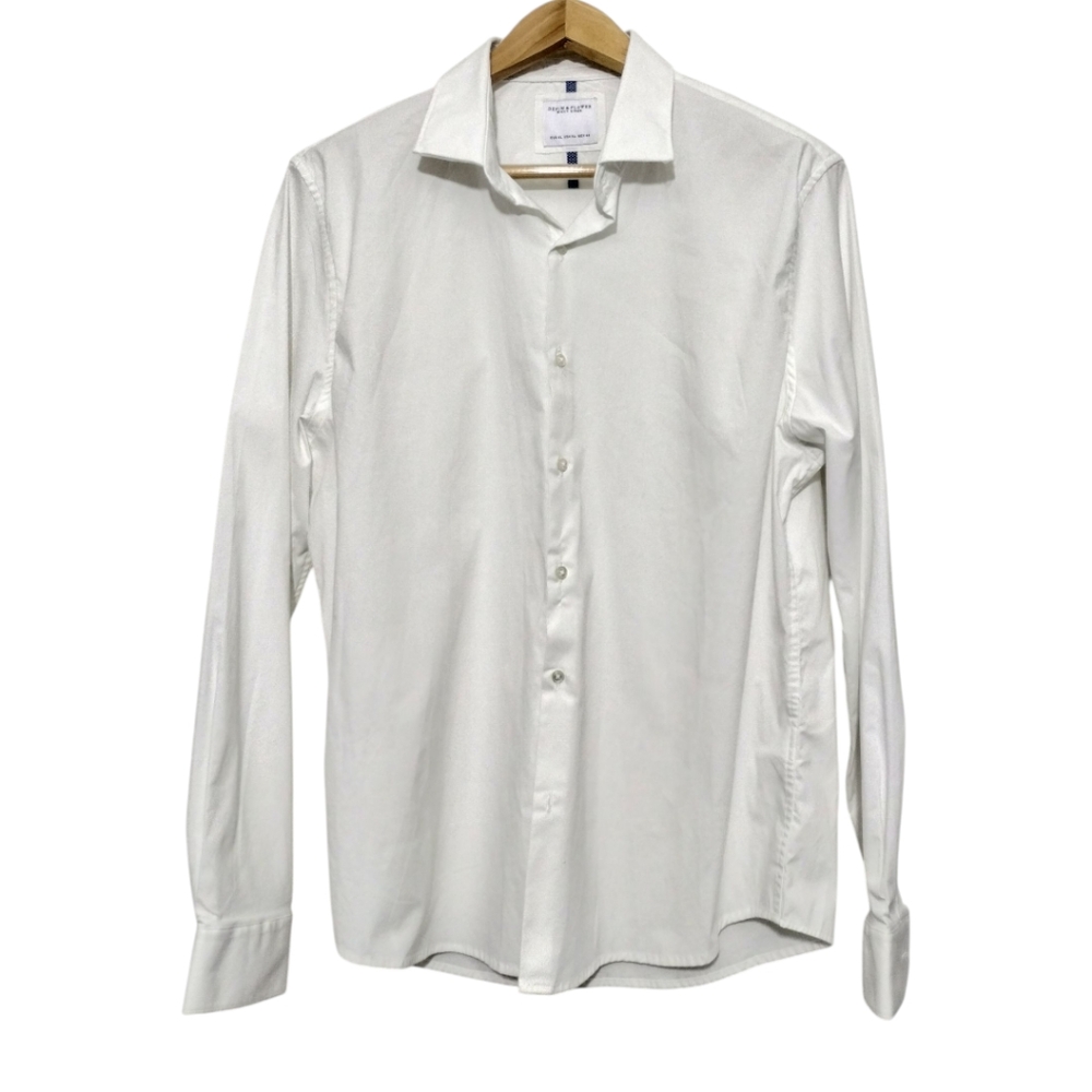 Denim & Flower Men's XL Dress Shirt White Button Down Collar Long Sleeve Career